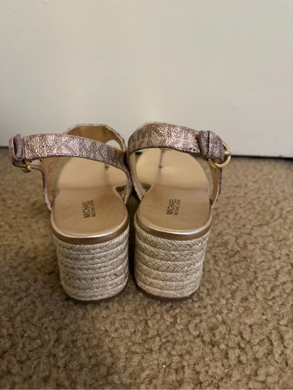 MICHAEL Michael Kors Laney Thong Espadrille Jute Wedge Sandals Rose Gold 7.5